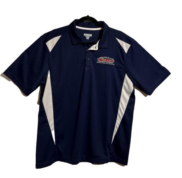 NAVY AND WHITE POLO WITH WING LOGO