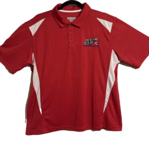 RED AND WHITE POLO WITH 5 CAR LOGO